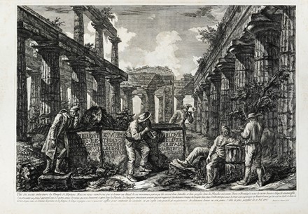  Giovanni Battista Piranesi  (Mogliano Veneto, 1720 - Roma, 1778) : Differentes Vues De Quelques Restes De Trois Grandes Edifices Qui Subsistent Encore Dans Le Milieu De L'Ancienne Ville De Pesto autrement dit Posidonia qui est situ�e dans la Lucanie.  - Auction Arte Antica, Moderna e Contemporanea [parte I] - Libreria Antiquaria Gonnelli - Casa d'Aste - Gonnelli Casa d'Aste