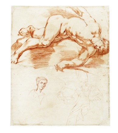  Anonimo della seconda met� del XVIII secolo : Nudo virile riverso (r). Nudo virile stante e schizzi (v).  - Asta Arte Antica, Moderna e Contemporanea [parte I] - Libreria Antiquaria Gonnelli - Casa d'Aste - Gonnelli Casa d'Aste