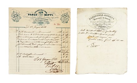Raccolta di 68 carte intestate di ditte milanesi (negozi carrozze, panni, cristalli, strumenti musicali, cioccolata, porcellane, tappezzerie ecc). Storia locale, Storia, Diritto e Politica  - Auction Libri, Autografi e Manoscritti - Libreria Antiquaria Gonnelli - Casa d'Aste - Gonnelli Casa d'Aste