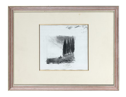  Pietro Annigoni  (Milano, 1910 - Firenze, 1988) : Figura sotto i cipressi.  - Asta Arte Antica, Moderna e Contemporanea [parte II] - Libreria Antiquaria Gonnelli - Casa d'Aste - Gonnelli Casa d'Aste
