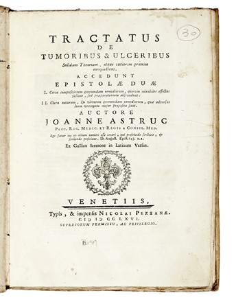  Astruc Jean : Tractatus de tumoribus & ulceribus...  - Asta Libri, Autografi e Manoscritti - Libreria Antiquaria Gonnelli - Casa d'Aste - Gonnelli Casa d'Aste