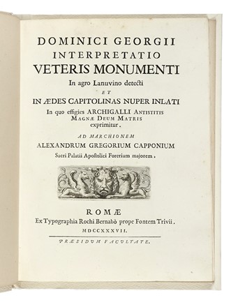  Giorgi Domenico : Interpretatio veteris monumenti in agro Lanuvino... Storia, Storia, Diritto e Politica  - Auction Libri, Autografi e Manoscritti - Libreria Antiquaria Gonnelli - Casa d'Aste - Gonnelli Casa d'Aste