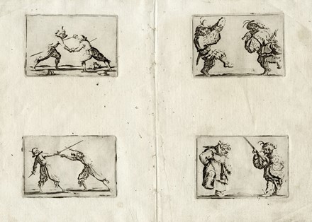  Jacques Callot  (Nancy, 1592 - 1635) : Cinque incisioni da Capricci di varie figure di Iacopo Callot: La place du D�me, � Florence e quattro tavole impresse sul medesimo foglio.  - Auction Arte Antica, Moderna e Contemporanea [parte I] - Libreria Antiquaria Gonnelli - Casa d'Aste - Gonnelli Casa d'Aste