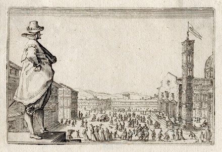  Jacques Callot  (Nancy, 1592 - 1635) : Cinque incisioni da Capricci di varie figure di Iacopo Callot: La place du D�me, � Florence e quattro tavole impresse sul medesimo foglio.  - Auction Arte Antica, Moderna e Contemporanea [parte I] - Libreria Antiquaria Gonnelli - Casa d'Aste - Gonnelli Casa d'Aste
