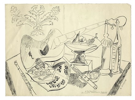  Gino Severini  (Cortona, 1883 - Parigi, 1966) : Nature mort a la guitare.  - Auction Arte Antica, Moderna e Contemporanea [parte II] - Libreria Antiquaria Gonnelli - Casa d'Aste - Gonnelli Casa d'Aste