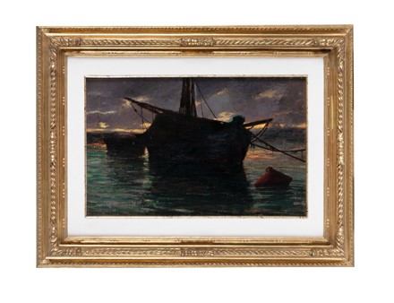  Oscar Ghiglia  (Livorno, 1876 - Firenze, 1945) : Imbarcazioni al tramonto.  - Asta Arte Antica, Moderna e Contemporanea [parte II] - Libreria Antiquaria Gonnelli - Casa d'Aste - Gonnelli Casa d'Aste
