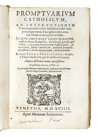  Stapleton Thomas : Promptuarium catholicum, ad instructionem concionatorum contra haereticos nostri temporis? vel contra haereticorum hodie fraudes... Religione  - Auction Libri, Autografi e Manoscritti - Libreria Antiquaria Gonnelli - Casa d'Aste - Gonnelli Casa d'Aste