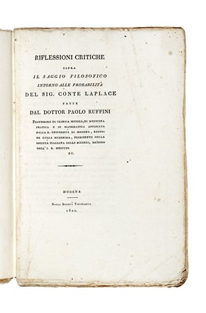  Ruffini Paolo : Riflessioni critiche [...] intorno alle probabilit� del sig. conte Laplace...  - Asta Libri, Autografi e Manoscritti - Libreria Antiquaria Gonnelli - Casa d'Aste - Gonnelli Casa d'Aste