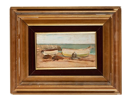  Eugenio Cecconi  (Livorno, 1842 - Firenze, 1903) : Figura con barche.  - Auction Arte Antica, Moderna e Contemporanea [parte II] - Libreria Antiquaria Gonnelli - Casa d'Aste - Gonnelli Casa d'Aste