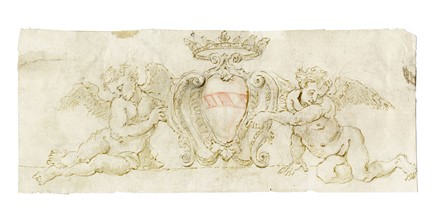  Anonimo del XVII secolo : Coppia di putti reggistemma.  - Asta Arte Antica, Moderna e Contemporanea [parte I] - Libreria Antiquaria Gonnelli - Casa d'Aste - Gonnelli Casa d'Aste