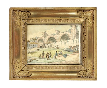  Victor Jean Nicolle  (Parigi, 1754 - 1826) : Paesaggio con rovine romane.  - Asta Arte Antica, Moderna e Contemporanea [parte II] - Libreria Antiquaria Gonnelli - Casa d'Aste - Gonnelli Casa d'Aste