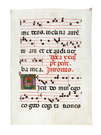 2 fogli di antifonario, 1 con iniziale O ornata di tipo fitomorfo, su fondo oro.  - Asta Libri, Autografi e Manoscritti - Libreria Antiquaria Gonnelli - Casa d'Aste - Gonnelli Casa d'Aste