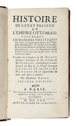  Rycaut Paul : Histoire de l'etat presente de l'empire Ottoman [...] seconde edition. Storia, Storia  - Auction Libri, Autografi e Manoscritti - Libreria Antiquaria Gonnelli - Casa d'Aste - Gonnelli Casa d'Aste