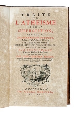  Buddeus Johann Franz : Traite de l'atheisme... Religione  - Auction Libri, Autografi e Manoscritti - Libreria Antiquaria Gonnelli - Casa d'Aste - Gonnelli Casa d'Aste