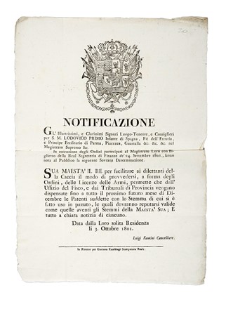 Raccolta di 20 tra notificazioni, permessi e lettere relative alla caccia. Caccia e pesca, Feste - Folklore - Giochi - Sport  - Auction Libri, Autografi e Manoscritti - Libreria Antiquaria Gonnelli - Casa d'Aste - Gonnelli Casa d'Aste