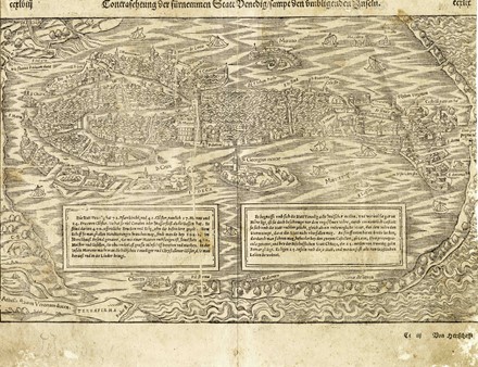  Sebastian M�nster  (Ingelheim am Rhein, 1488 - Basilea, 1552) : Contrafhetung der f�rnemen Statt Venedig sampt den umbligenden Inseln.  - Asta Arte Antica, Moderna e Contemporanea - Libreria Antiquaria Gonnelli - Casa d'Aste - Gonnelli Casa d'Aste
