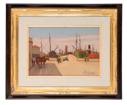  Giovanni Lomi  (Livorno, 1889 - 1969) : Scena portuale.  - Asta Arte Antica, Moderna e Contemporanea - Libreria Antiquaria Gonnelli - Casa d'Aste - Gonnelli Casa d'Aste