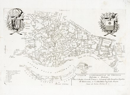  Vincenzo Maria Coronelli  (Venezia, 1650 - 1718) : Pianta iconografica di Venetia Descritta, e Dedicata Dal P. Maestro Coronelli Lettore, e Cosmografo della Sereni�ima Republica All'Illustrissimo, et Eccellentissimo Sig: Carlo Ruzini Savio di Terra Ferma, et c:  - Asta Arte Antica, Moderna e Contemporanea - Libreria Antiquaria Gonnelli - Casa d'Aste - Gonnelli Casa d'Aste