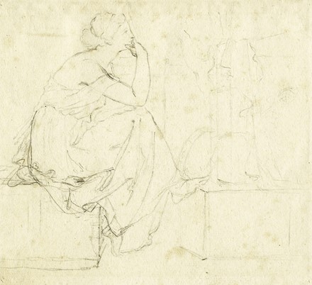  Anonimo neoclassico : Donna seduta di profilo in atteggiamento pensieroso (r). Due schizzi per testa femminile di profilo (v).  - Asta Arte Antica, Moderna e Contemporanea - Libreria Antiquaria Gonnelli - Casa d'Aste - Gonnelli Casa d'Aste