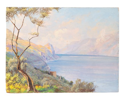  Guido Arnolfo Gentile  (Firenze, 1885 - 1966) : Luci vespertine sul Garda.  - Asta Arte Antica, Moderna e Contemporanea - Libreria Antiquaria Gonnelli - Casa d'Aste - Gonnelli Casa d'Aste