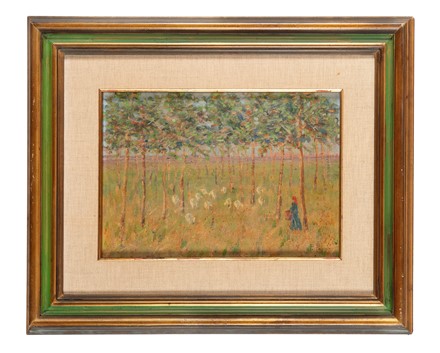  Ferruccio Pagni  (Livorno, 1866 - Torre del Lago, 1935) [attribuito a] : Scena campestre con contadina e pecorelle.  - Asta Arte Antica, Moderna e Contemporanea - Libreria Antiquaria Gonnelli - Casa d'Aste - Gonnelli Casa d'Aste