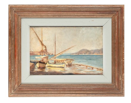  Ugo Manaresi  (Ravenna, 1851 - Livorno, 1917) [attribuito a] : Marina con barche.  - Asta Arte Antica, Moderna e Contemporanea - Libreria Antiquaria Gonnelli - Casa d'Aste - Gonnelli Casa d'Aste