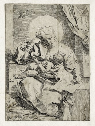  Simone Cantarini  (Pesaro, 1612 - Verona, 1648) : Madonna col Bambino che fa volare un uccellino.  - Asta Arte Antica, Moderna e Contemporanea - Libreria Antiquaria Gonnelli - Casa d'Aste - Gonnelli Casa d'Aste