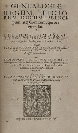  Reusner Elias : Genealogia imperatorum, regum, principum, comitum... Araldica, Storia, Diritto e Politica  - Auction BOOKS, MANUSCRIPTS AND AUTOGRAPHS - Libreria Antiquaria Gonnelli - Casa d'Aste - Gonnelli Casa d'Aste