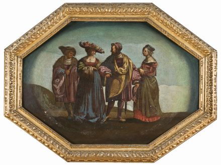  Scuola veneta del XVII secolo : Coppia di scene galanti  - Asta Fotografie, Dipinti e Sculture - Libreria Antiquaria Gonnelli - Casa d'Aste - Gonnelli Casa d'Aste