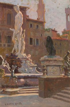  Anacleto Della Gatta  (Sezze, 1868 - 1921) : Piazza della Signoria e Piazza San Lorenzo  - Auction Photographs, Paintings and Sculptures - Libreria Antiquaria Gonnelli - Casa d'Aste - Gonnelli Casa d'Aste