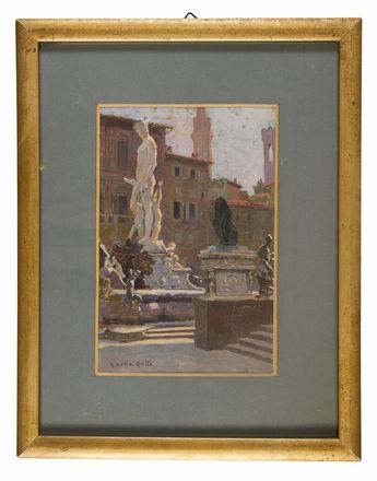  Anacleto Della Gatta  (Sezze, 1868 - 1921) : Piazza della Signoria e Piazza San Lorenzo  - Auction Photographs, Paintings and Sculptures - Libreria Antiquaria Gonnelli - Casa d'Aste - Gonnelli Casa d'Aste