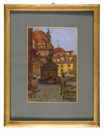  Anacleto Della Gatta  (Sezze, 1868 - 1921) : Piazza della Signoria e Piazza San Lorenzo  - Auction Photographs, Paintings and Sculptures - Libreria Antiquaria Gonnelli - Casa d'Aste - Gonnelli Casa d'Aste