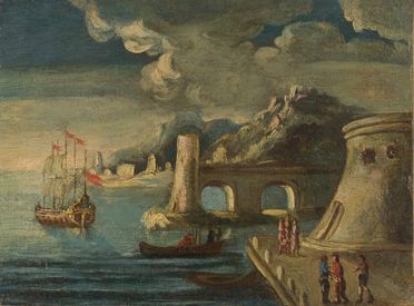  Italian school, 18th century : Vedute di porto  - Auction Photographs, Paintings and Sculptures - Libreria Antiquaria Gonnelli - Casa d'Aste - Gonnelli Casa d'Aste