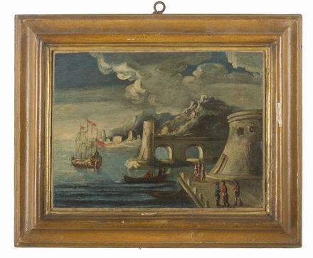 Italian school, 18th century : Vedute di porto  - Auction Photographs, Paintings and Sculptures - Libreria Antiquaria Gonnelli - Casa d'Aste - Gonnelli Casa d'Aste