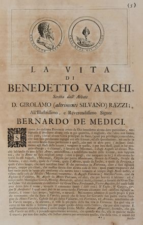  Varchi Benedetto : Istoria delle guerre della republica fiorentina, successe nel tempo, che la casa de Medici s'impadronì del governo: scritta da Benedetto Varchi [...] colla vita dell'istesso, et un discorso, ò apologia di Lorenzo de Medici ...  - Asta Libri, Manoscritti e Autografi - Libreria Antiquaria Gonnelli - Casa d'Aste - Gonnelli Casa d'Aste