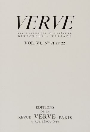  Matisse Henri : Matisse-Vence 1944-48. Verve revue artistique et littéraire, vol. VI, n. 21-22. Libro d'Artista, Collezionismo e Bibiografia  - Auction BOOKS, MANUSCRIPTS AND AUTOGRAPHS - Libreria Antiquaria Gonnelli - Casa d'Aste - Gonnelli Casa d'Aste