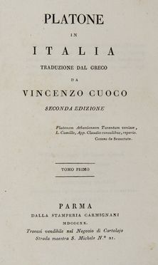  Cuoco Vincenzo : Platone in Italia.  - Asta Libri, Manoscritti e Autografi - Libreria Antiquaria Gonnelli - Casa d'Aste - Gonnelli Casa d'Aste