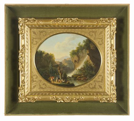  Italian school, 19th century : Paesaggio con cascata e figure  - Auction Photographs, Paintings and Sculptures - Libreria Antiquaria Gonnelli - Casa d'Aste - Gonnelli Casa d'Aste