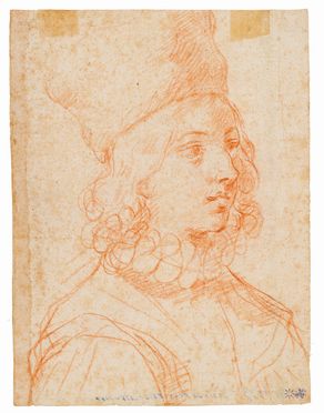  Guido Reni  (Calvenzano di Vergate, 1575 - Bologna, 1642) [cerchia di] : Giovane uomo con gorgiera (recto) / Mezzobusto di orientale con turbante (verso).  - Auction Prints and Drawings from XVI to XX century - Libreria Antiquaria Gonnelli - Casa d'Aste - Gonnelli Casa d'Aste