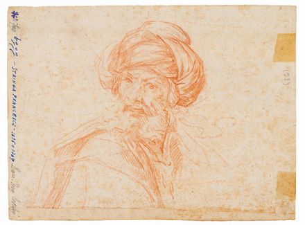  Guido Reni  (Calvenzano di Vergate, 1575 - Bologna, 1642) [cerchia di] : Giovane uomo con gorgiera (recto) / Mezzobusto di orientale con turbante (verso).  - Auction Prints and Drawings from XVI to XX century - Libreria Antiquaria Gonnelli - Casa d'Aste - Gonnelli Casa d'Aste