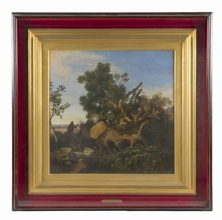  Beniamino De Francesco  (Napoli, 1805 - 1846) : Paesaggio con grande tronco  - Auction Photographs, Paintings and Sculptures - Libreria Antiquaria Gonnelli - Casa d'Aste - Gonnelli Casa d'Aste