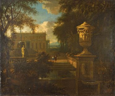  Isaac De Moucheron  (Amsterdam,  - 1744) : Paesaggio con architetture e personaggi  - Auction Photographs, Paintings and Sculptures - Libreria Antiquaria Gonnelli - Casa d'Aste - Gonnelli Casa d'Aste