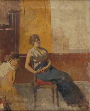  Scuola europea del XIX secolo : Donna seduta  - Asta Fotografie, Dipinti e Sculture - Libreria Antiquaria Gonnelli - Casa d'Aste - Gonnelli Casa d'Aste