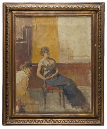  Scuola europea del XIX secolo : Donna seduta  - Asta Fotografie, Dipinti e Sculture - Libreria Antiquaria Gonnelli - Casa d'Aste - Gonnelli Casa d'Aste