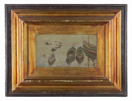  Guglielmo Micheli  (Livorno, 1866 - 1926) : Barche all'ormeggio  - Asta Fotografie, Dipinti e Sculture - Libreria Antiquaria Gonnelli - Casa d'Aste - Gonnelli Casa d'Aste