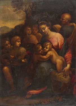  Italian school, 17th century : Sacra Famiglia con San Giovannino  - Auction Photographs, Paintings and Sculptures - Libreria Antiquaria Gonnelli - Casa d'Aste - Gonnelli Casa d'Aste
