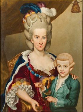  Scuola italiana del XVIII secolo : Ritratto di dama con bimbo e pettirosso  - Asta Fotografie, Dipinti e Sculture - Libreria Antiquaria Gonnelli - Casa d'Aste - Gonnelli Casa d'Aste