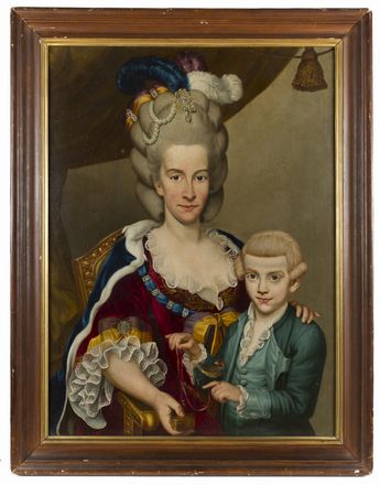 Scuola italiana del XVIII secolo : Ritratto di dama con bimbo e pettirosso  - Asta Fotografie, Dipinti e Sculture - Libreria Antiquaria Gonnelli - Casa d'Aste - Gonnelli Casa d'Aste