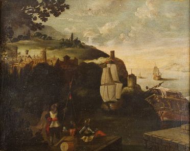  Scuola italiana del XVII secolo : Veduta di porto  - Asta Fotografie, Dipinti e Sculture - Libreria Antiquaria Gonnelli - Casa d'Aste - Gonnelli Casa d'Aste