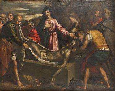  Scuola emiliana della seconda met&agrave; del XVI secolo : Deposizione di Cristo nel sepolcro  - Asta Fotografie, Dipinti e Sculture - Libreria Antiquaria Gonnelli - Casa d'Aste - Gonnelli Casa d'Aste